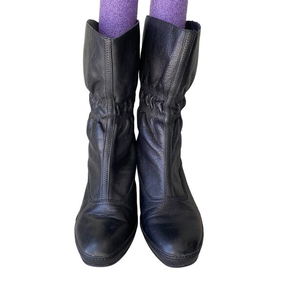 Clarks Artisan Mid Calf Heeled Boots Cinched Shaft 80s Style Women Sz 10 Leather - Picture 5 of 16